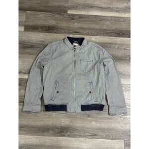 Gap Striped Blue & White Zip Up Bomber Jacket Retro Y2K Skater - Men’s Large